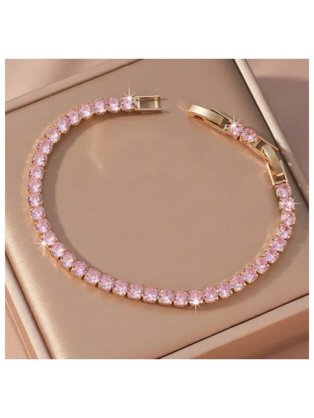 Pink round tennis - Bracelet - Gold - CZs - 4mm 7-8.5"